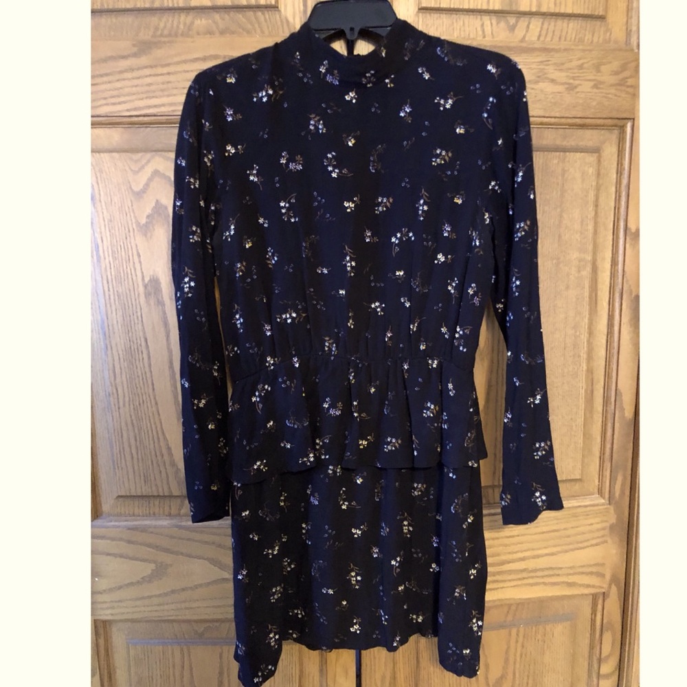 Mock Neck Floral Black Dress